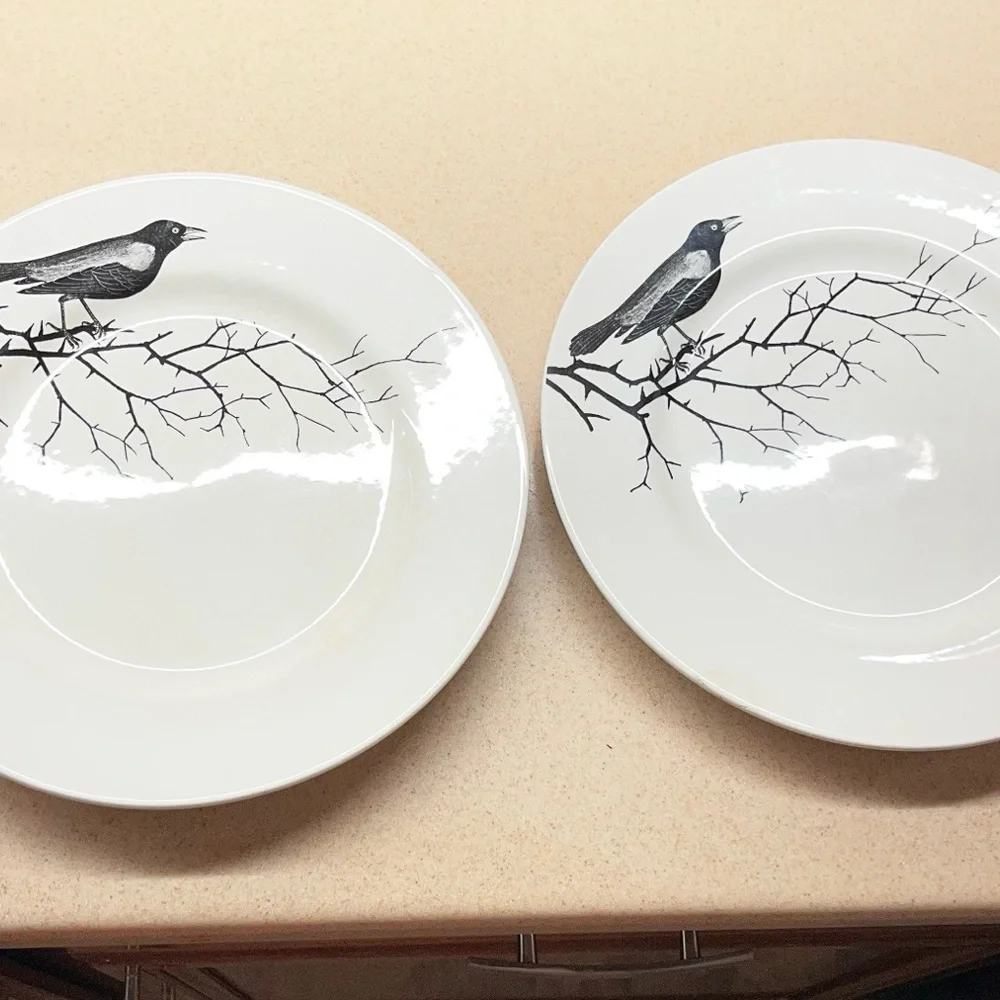Edward Challinor Crow Chop Plate Victoria English Pottery Raven Plates lot of 2